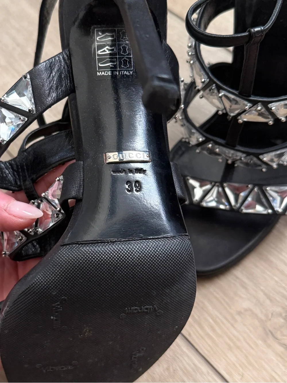 Gucci Napa Crystal Triple-Band Sandal Heels Size 39